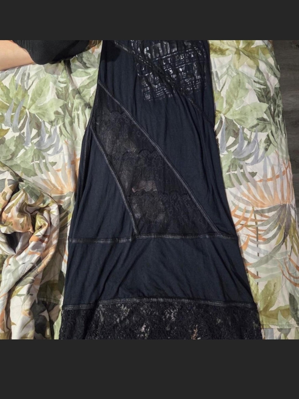 Salvage Black Lace Panel Graphic Maxi Dress. M - Picture 2 of 8